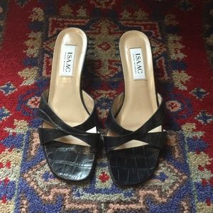 Black croc print leather sandal made in italy